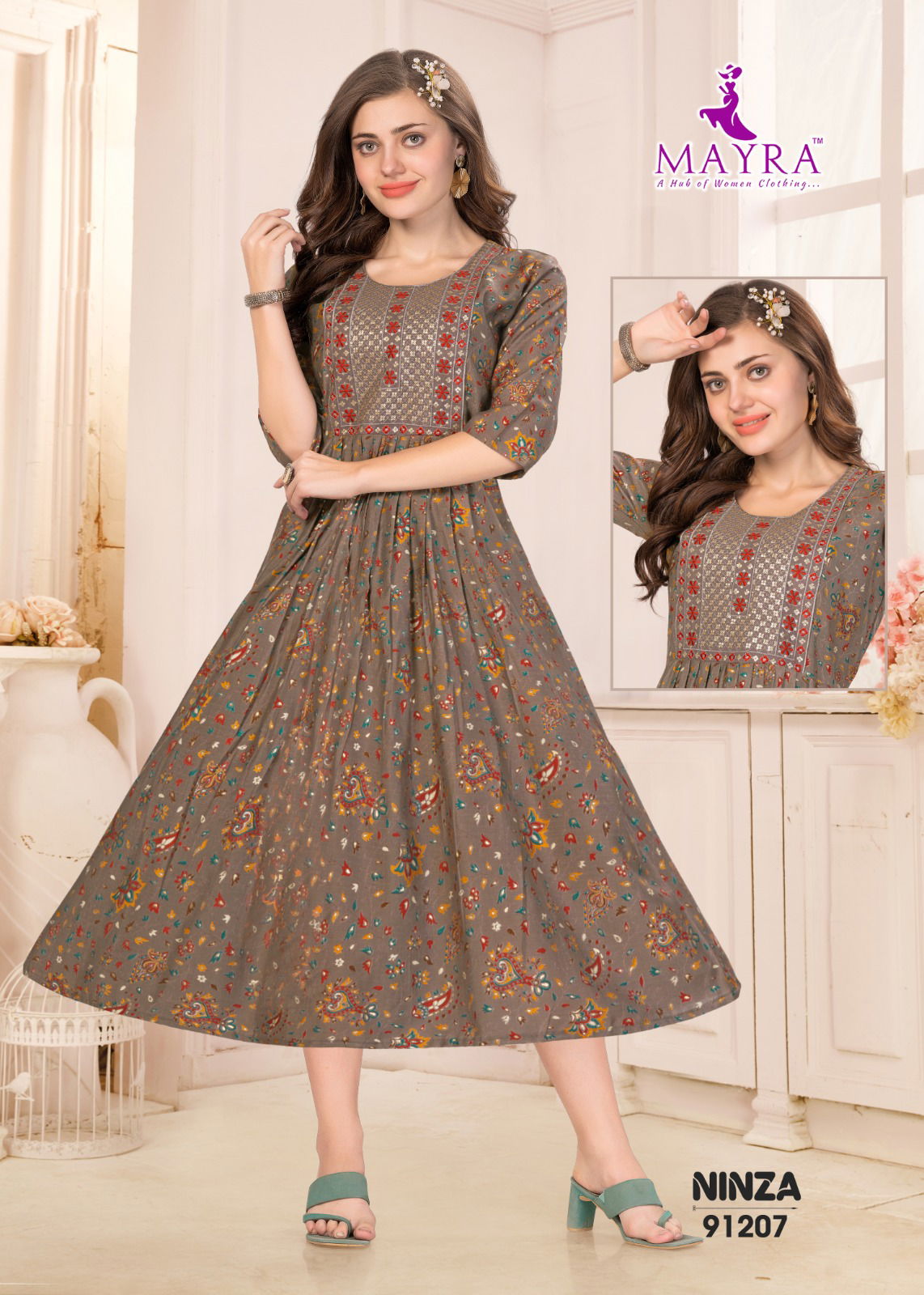 Ninza By Mayra Vertican Modal Printed Anarkali Kurtis Wholesale In Delhi
